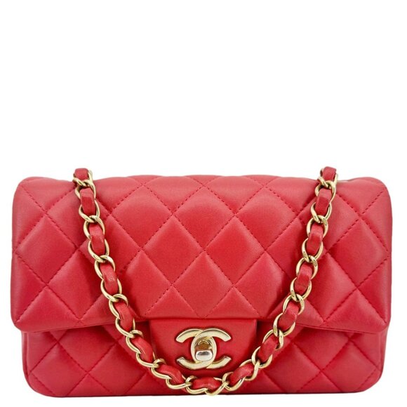 Chanel  Classic Rectangular Flap Mini Quilted Leather Crossbody Bag Reddish Pink - Picture 1 of 16